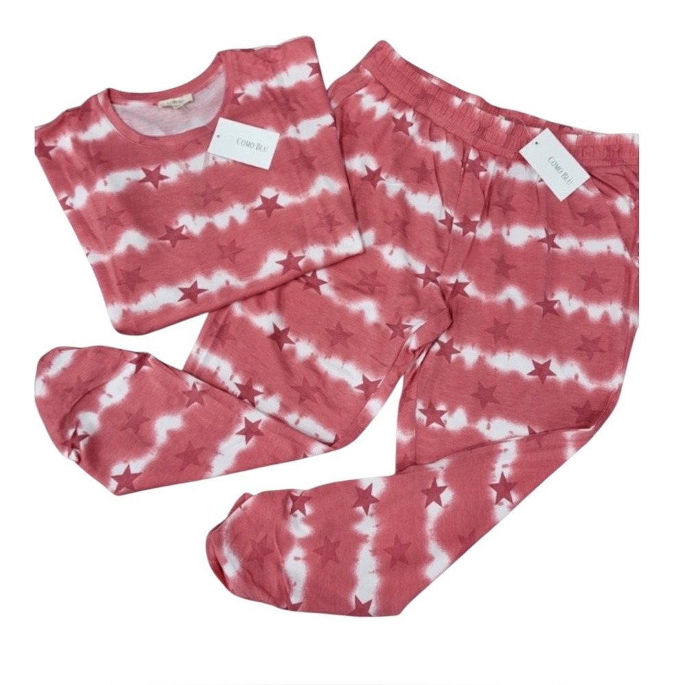 COMO BLU Red Star Patriotic Swim Cover up Soft & Cozy Loungewear Set NWT Medium